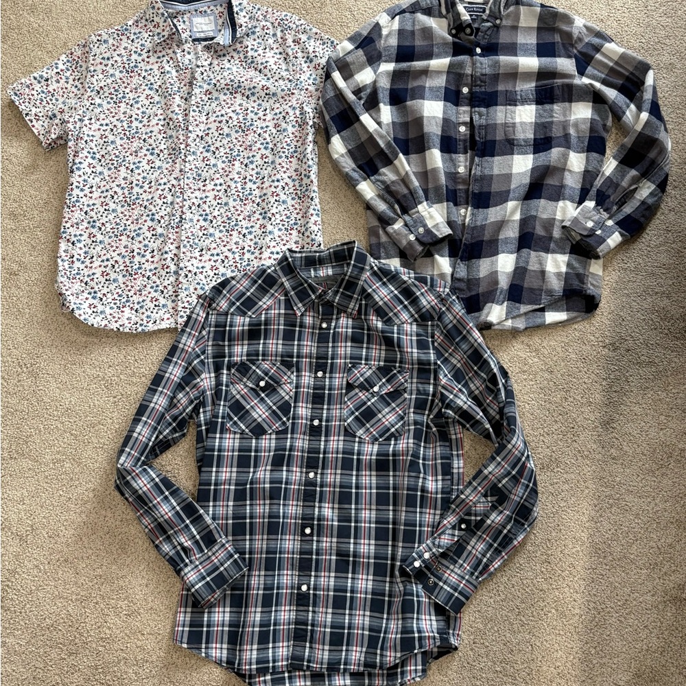 Men’s Button Up Casual Long and Short Collar Shirt Bundle 3 Pieces Size M